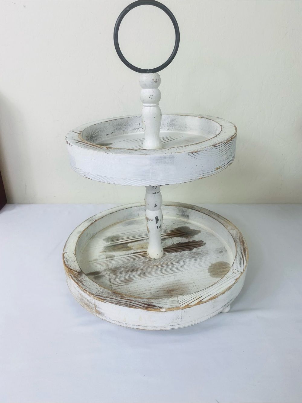 Shabby chic 2 tier wooden serving tray white washed